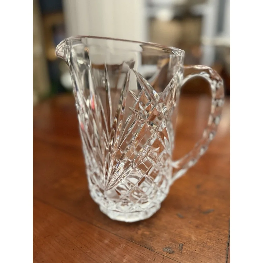 Masquerade by Cristal D'Arques Blown‎ Cut Glass Pitcher Textured Handle 50 Oz